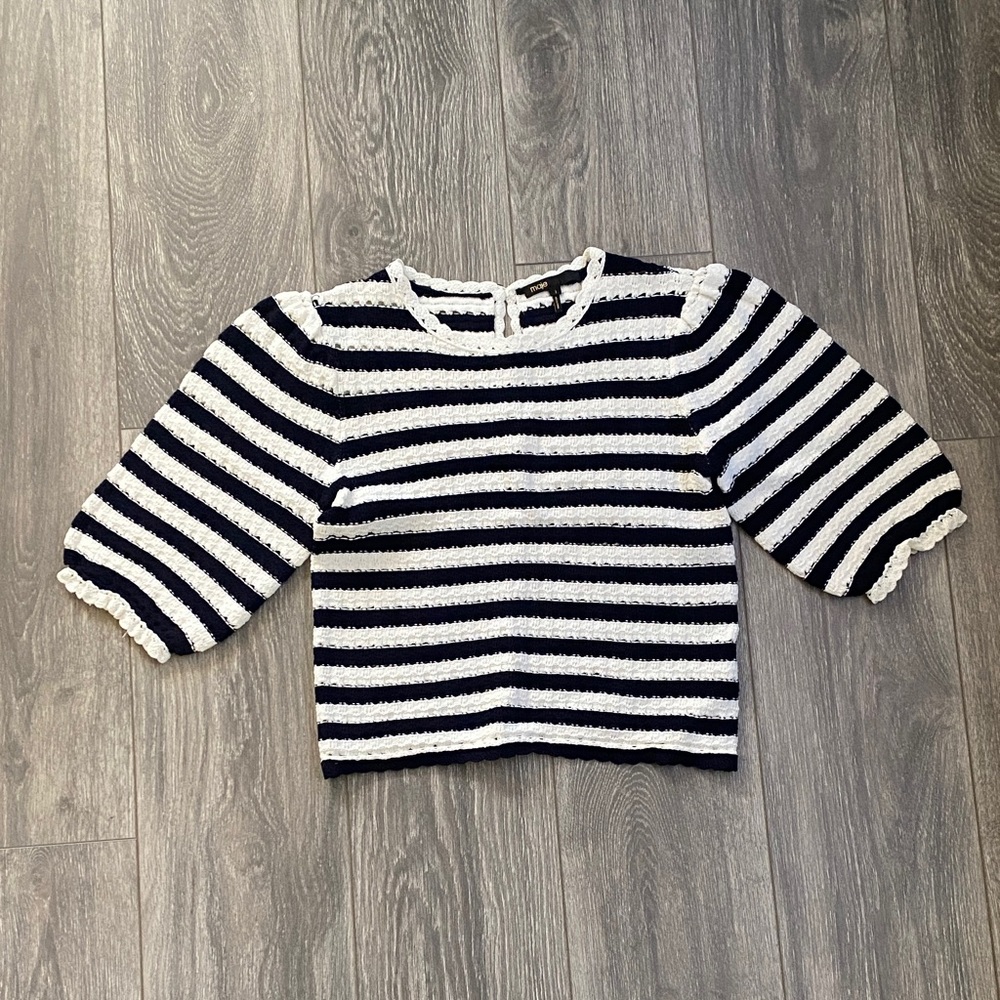Maje - Black & White Striped Knit Blouse - Size 1